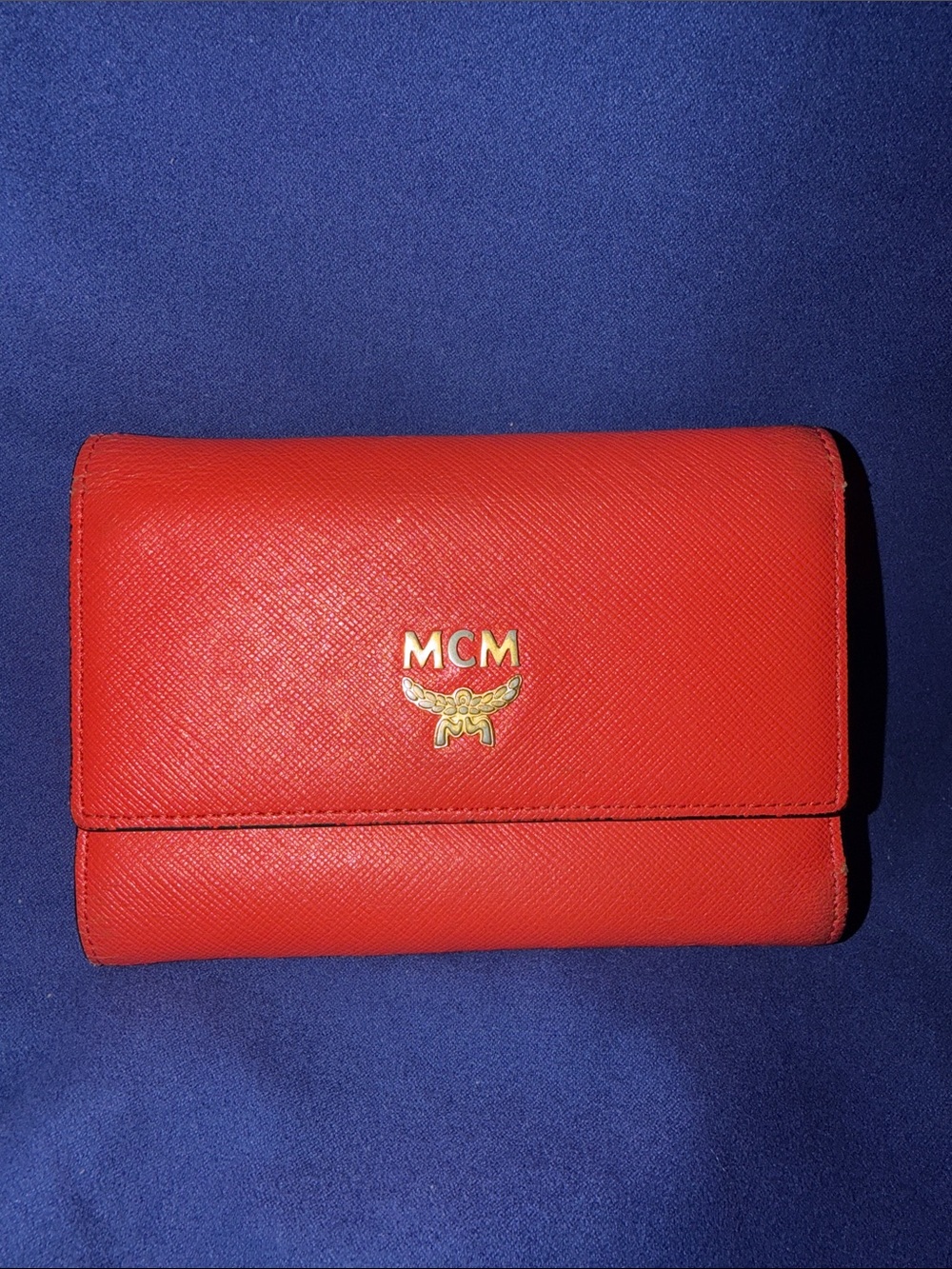 MCM Red Leather Fold-Over Wallet with Gold Logo